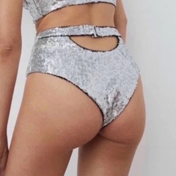 NEW! for love and lemons silver glimmer sequin high waisted panty 3791 - Picture 8 of 10